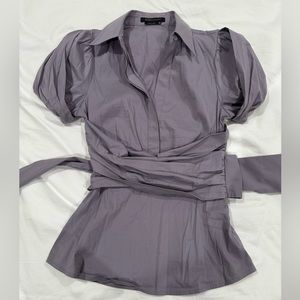 Vintage BCBGMAXAZRIA Purple Short Sleeve Puff Wrap Top